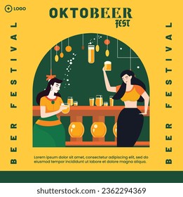 Flat design of oktober fest for social media post template