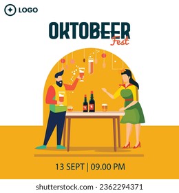 Flat design of oktober fest for social media post template