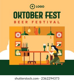 Flat design of oktober fest for social media post template