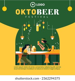 Flat design of oktober fest for social media post template