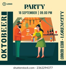 Flat design of oktober fest for social media post template