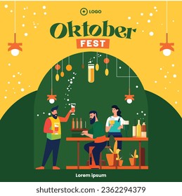 Flat design of oktober fest for social media post template