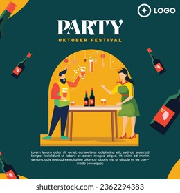 Flat design of oktober fest for social media post template