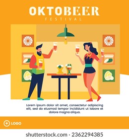 Flat design of oktober fest for social media post template