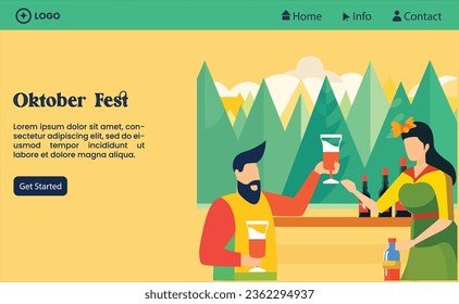 Flat design of oktober fest for template landing page website 