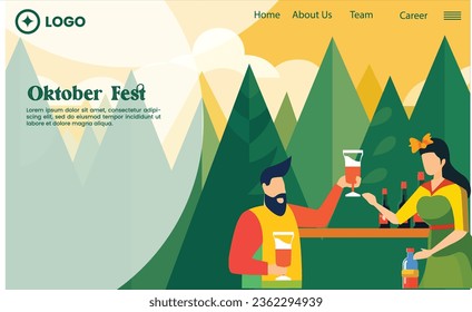 Flat design of oktober fest for template landing page website 