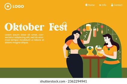 Flat design of oktober fest for template landing page website 