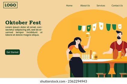 Flat design of oktober fest for template landing page website 