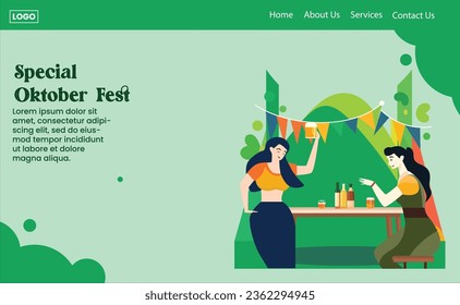 Flat design of oktober fest for template landing page website 