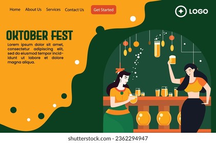 Flat design of oktober fest for template landing page website 