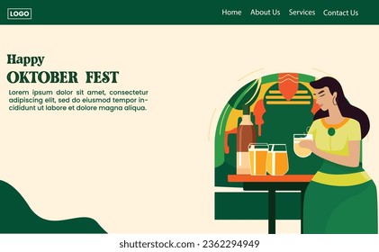 Flat design of oktober fest for template landing page website 