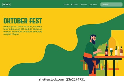 Flat design of oktober fest for template landing page website 