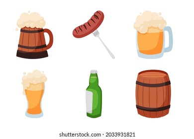Colección de elementos oktoberfest de diseño plano. Establecer seis elementos
