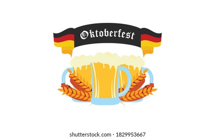Mugres de cerveza de diseño plano con oktoberfest. vector de logotipo