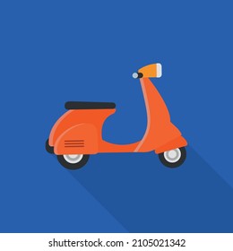 Flat design of an old retro scooter with blue background