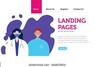 Flat design on  hospital building and doctor staff people vector illustration isolated on white background
