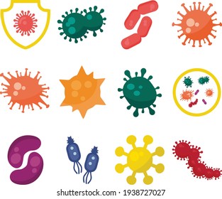 flat design on the theme of bacteria and viruses in different shapes and colors.