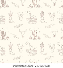 Flat design on the theme of the Wild West, Mexico. Seamless vector pattern, ornament for textiles, packaging