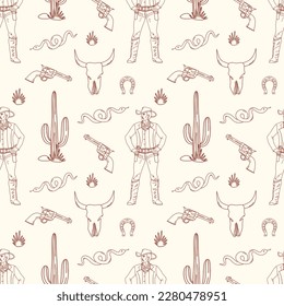 Flat design on the theme of the Wild West, Mexico. Seamless vector pattern, ornament for textiles, packaging