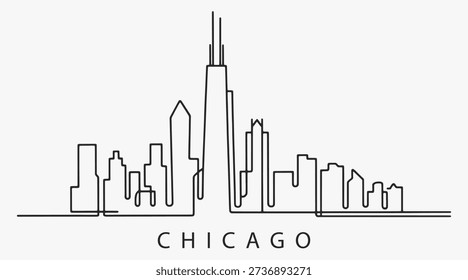 Flat Design one line without breaking the Chicago city. Vector Illustration