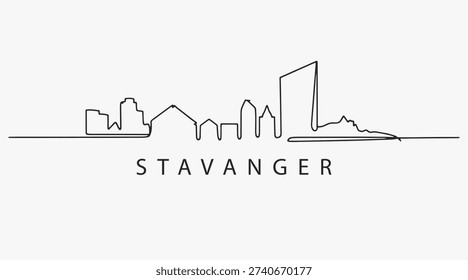 Flat Design one line without breaking the Stavanger city. Vector Illustration