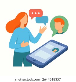 Flat Design Online Communication and Chatting via Smartphone Illustration