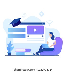 Diseño plano de ilustración de cursos en línea. Ilustración de sitios web, páginas de aterrizaje, aplicaciones móviles, carteles y banners