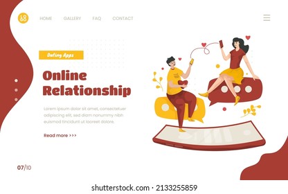 Flat design online dating apps illustration concept