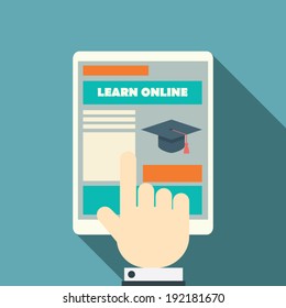 Flat design online education concept with responsive web design on modern devices. Eps10 vector illustration.