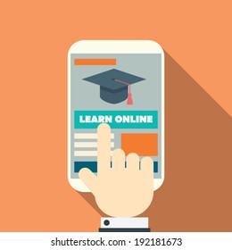 Flat design online education concept with responsive web design on modern devices. Eps10 vector illustration.