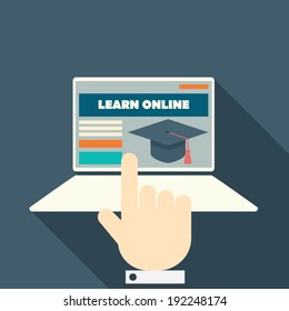 Flat design online education concept with responsive web design on modern devices. Eps10 vector illustration.