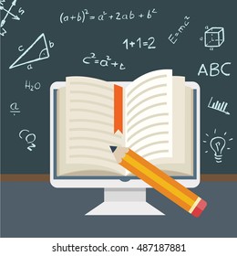 Flat design Online education, learning proces