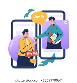 Flat design of online job recruitment, accepting employee online illustration