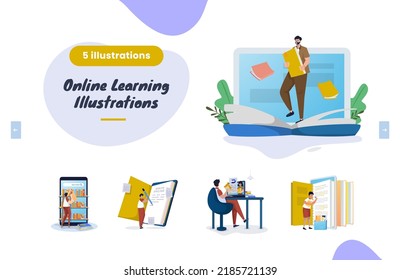 Flat design online learning illustration pack, Education concept