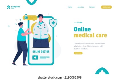 Flat design online medical care, ask doctor via medical app concept