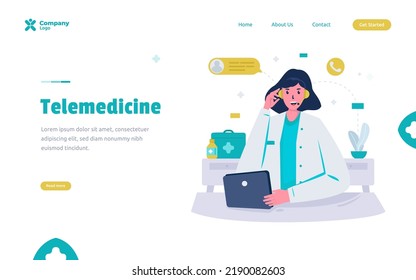 Flat design online medical support or telemedicine concept