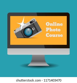 Flat design online photo course eps 10 vector