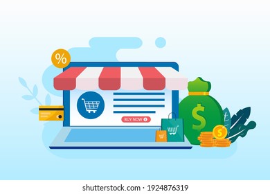 Flat design Online shopping, concept, buying online store. landing page website illustration flat vector template.