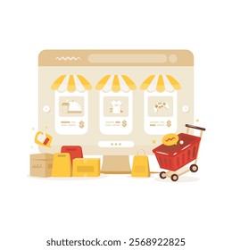 Flat design online shopping concept, Home page screen of online store website, Vector illustration