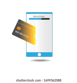 Flat design for online transaction using debit or credit card by mobile phone. 