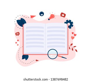 Flat design open book. Reading concept. Vector illustration	