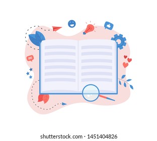 Flat design open book. Reading concept. Vector illustration	