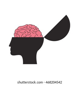 flat design open human head and brain icon vector illustration