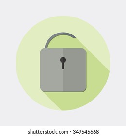 Flat design open padlock icon with long shadow