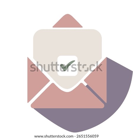 Flat design of an opened mail with checkmark symbolizing message read or inbox cleared.