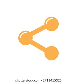 Flat design. Orange communication icon with three circles connected by lines on a transparent backdrop. Ideal for illustrating sharing and networking.