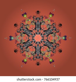 Flat design. Orange, gray and neutral silhouette snow flake sign. Vector illustration. Snowflake mosaic icon. Symbol winter, frozen, Christmas, New Year holiday. Graphic element decoration.