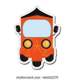 flat design orange rickshaw or tuk tuk icon vector illustration