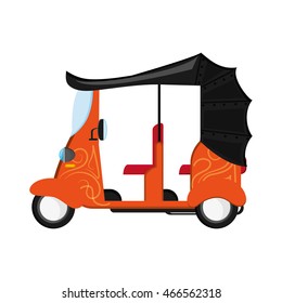 flat design orange rickshaw or tuk tuk icon vector illustration