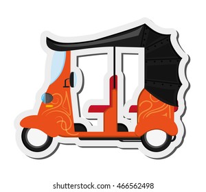 flat design orange rickshaw or tuk tuk icon vector illustration